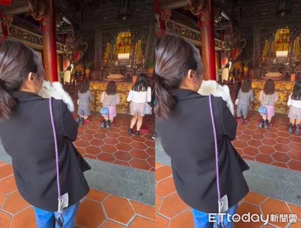 ▲▼新年去廟裡求平安！狐狸犬「舉掌狂拜拜」：保佑我健健康康～（圖／有點毛毛的／網友祝溫柔提供，請勿隨意翻拍，以免侵權。）