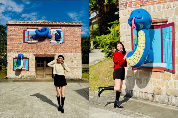 d8058248 ▲▼「淡水海關碼頭」蛇年裝置《響尾屁屁蛇》,春節期間合照還可兌換特色IP徽章。(圖/淡水古蹟博物館提供)